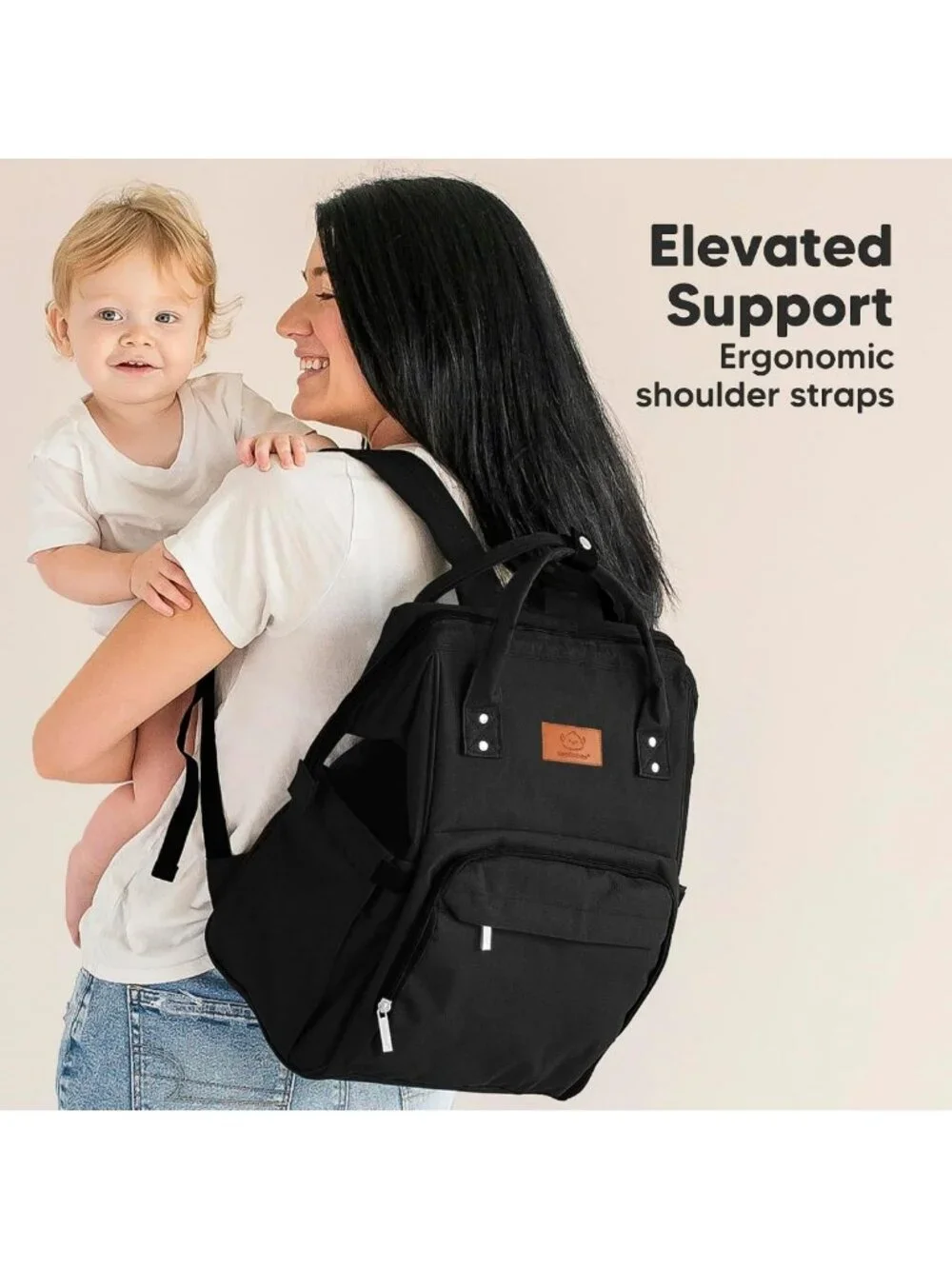 Trendy Black Waterproof Baby Diaper Backpack | Large Multi-Function Travel Bag